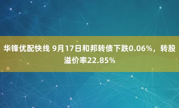 华锋优配快线 9月17日和邦转债下跌0.06%，转股溢价率22.85%